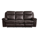  Manufacturer Color_Dark brown -- Aram 8206BRW-3 Double Reclining Sofa with Center Drop-Down Cup Holders, Receptacles and USB Ports IMAGE 1