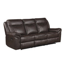  Manufacturer Color_Dark brown -- Aram 8206BRW-3 Double Reclining Sofa with Center Drop-Down Cup Holders, Receptacles and USB Ports IMAGE 2