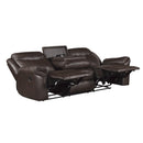  Manufacturer Color_Dark brown -- Aram 8206BRW-3 Double Reclining Sofa with Center Drop-Down Cup Holders, Receptacles and USB Ports IMAGE 7