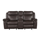  Manufacturer Color_Dark brown -- Aram 8206BRW-2 Double Glider Reclining Love Seat with Center Console, Receptacles and USB Ports IMAGE 1