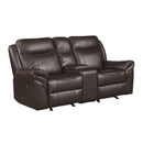  Manufacturer Color_Dark brown -- Aram 8206BRW-2 Double Glider Reclining Love Seat with Center Console, Receptacles and USB Ports IMAGE 2