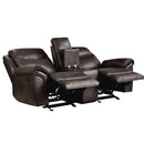  Manufacturer Color_Dark brown -- Aram 8206BRW-2 Double Glider Reclining Love Seat with Center Console, Receptacles and USB Ports IMAGE 6