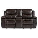  Homelegance Bastrop 8230BRW-2 Double Glider Reclining Love Seat with Center Console IMAGE 1