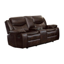  Homelegance Bastrop 8230BRW-2 Double Glider Reclining Love Seat with Center Console IMAGE 2