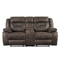  Manufacturer Color_Dark Brown -- Homelegance Madrona Hill Reclining Fabric Loveseat with Console IMAGE 1