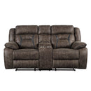  Manufacturer Color_Dark Brown -- Homelegance Madrona Hill Reclining Fabric Loveseat with Console IMAGE 1