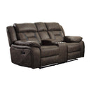  Manufacturer Color_Dark Brown -- Homelegance Madrona Hill Reclining Fabric Loveseat with Console IMAGE 2