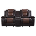  Manufacturer Color_2-tone (light brown and dark brown) -- Homelegance Briscoe Reclining Leather Look Loveseat with Console IMAGE 1