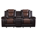  Manufacturer Color_2-tone (light brown and dark brown) -- Homelegance Briscoe Reclining Leather Look Loveseat with Console IMAGE 1