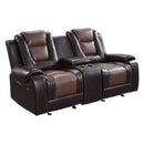  Manufacturer Color_2-tone (light brown and dark brown) -- Homelegance Briscoe Reclining Leather Look Loveseat with Console IMAGE 2