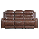  Manufacturer Color_Brown Motion Type_Power Recline -- Putnam 9405BR-3PW Power Double Reclining Sofa with Center Drop-Down Cup Holders and Receptacles IMAGE 1