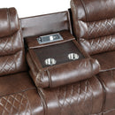 Manufacturer Color_Brown Motion Type_Power Recline -- Putnam 9405BR-3PW Power Double Reclining Sofa with Center Drop-Down Cup Holders and Receptacles IMAGE 5