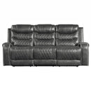  Manufacturer Color_Grey Motion Type_Power Recline -- Putnam 9405GY-3PW Power Double Reclining Sofa with Center Drop-Down Cup Holders and Receptacles IMAGE 1
