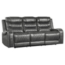  Manufacturer Color_Grey Motion Type_Power Recline -- Putnam 9405GY-3PW Power Double Reclining Sofa with Center Drop-Down Cup Holders and Receptacles IMAGE 2