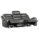  Manufacturer Color_Grey Motion Type_Power Recline -- Putnam 9405GY-3PW Power Double Reclining Sofa with Center Drop-Down Cup Holders and Receptacles IMAGE 3