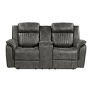  Manufacturer Color_Brownish grey -- Homelegance Centeroak Reclining Fabric Loveseat with Console IMAGE 1