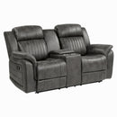  Manufacturer Color_Brownish grey -- Homelegance Centeroak Reclining Fabric Loveseat with Console IMAGE 2