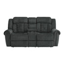  Manufacturer Color_Charcoal grey -- Homelegance Nutmeg Reclining Fabric Loveseat with Console IMAGE 1