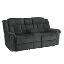  Manufacturer Color_Charcoal grey -- Homelegance Nutmeg Reclining Fabric Loveseat with Console IMAGE 2