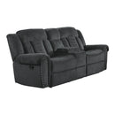  Manufacturer Color_Charcoal grey -- Homelegance Nutmeg Reclining Fabric Loveseat with Console IMAGE 3
