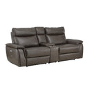  Manufacturer Color_Dark brown -- Homelegance Maroni Power Reclining Leather Match Loveseat with Console IMAGE 2