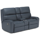 Flexsteel Rio 3904-601 Reclining Loveseat with Console - Blue - Maison Elegance Furniture LLC