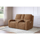 Flexsteel Aiden 1039-64PH Pwr Reclining Loveseat w/Console and Pwr Headrests - Cappuccino - Maison Elegance Furniture LLC