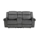  Manufacturer Color_Charcoal Motion Type_Reclining -- Homelegance Brennen Reclining Fabric Loveseat with Console IMAGE 1