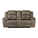  Manufacturer Color_Brown -- Homelegance Hazen Reclining Fabric Loveseat with Console IMAGE 1