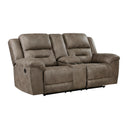  Manufacturer Color_Brown -- Homelegance Hazen Reclining Fabric Loveseat with Console IMAGE 2