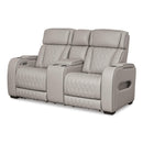 Manufacturer Color_Grey --  Signature Design by Ashley Boyington Power Reclining Leather Match Loveseat with Console IMAGE 1