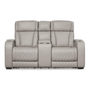  Manufacturer Color_Grey --  Signature Design by Ashley Boyington Power Reclining Leather Match Loveseat with Console IMAGE 3