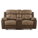  Homelegance Glendale 8599BR-2 Double Glider Reclining Love Seat with Center Console IMAGE 1