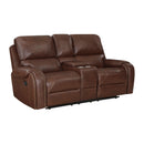 Manufacturer Color_Brown -- Homelegance Newnan Reclining Leather Look Loveseat with Console IMAGE 2