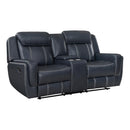  Manufacturer Color_Blue -- Homelegance Littleton Reclining Leather Look Loveseat with Console IMAGE 2
