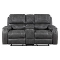  Manufacturer Color_Grey -- Newnan 8549GRY-2 Double Glider Reclining Love Seat with Center Console, Receptacles and USB Ports IMAGE 1