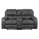  Manufacturer Color_Grey -- Newnan 8549GRY-2 Double Glider Reclining Love Seat with Center Console, Receptacles and USB Ports IMAGE 1