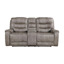  Manufacturer Color_Greyish brown -- Homelegance Oberon Reclining Fabric Loveseat with Console IMAGE 1