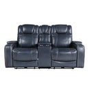  Homelegance Keziah 9640BU-2PWH Power Double Reclining Love Seat with Center Console, Power Headrests and Storage Arms IMAGE 1