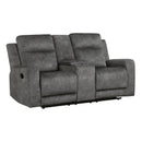  Manufacturer Color_Brownish Grey -- Homelegance Muncie Reclining Fabric Loveseat with Console IMAGE 2