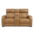  Manufacturer Color_Brown -- Fairway 9516BRW-2PWH Power Loveseat with Console, Cup holders, Charging Ports and LED lighting IMAGE 1