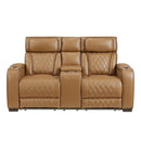  Manufacturer Color_Brown -- Fairway 9516BRW-2PWH Power Loveseat with Console, Cup holders, Charging Ports and LED lighting IMAGE 1
