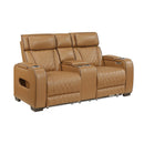  Manufacturer Color_Brown -- Fairway 9516BRW-2PWH Power Loveseat with Console, Cup holders, Charging Ports and LED lighting IMAGE 2