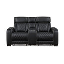  Manufacturer Color_Black -- Fairway 9516BLK-2PWH Power Loveseat with Console, Cup holders, Charging Ports and LED lighting IMAGE 1