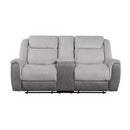  Manufacturer Color_Grey -- Homelegance Harriette Reclining Fabric Loveseat with Console IMAGE 1