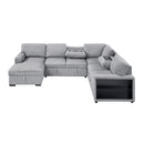  Homelegance Pompano 9630GY*4LC2R Sectional with Left Chaise, Pull-out Bed, Hidden Storages and Shelves, Charging Ports IMAGE 2