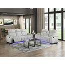  Homelegance Ronan 8455GRY-3 Double Reclining Sofa with Center Drop-Down Cup Holders, Storage Arms, Cup Holders, Reading Lights, Magazine Bag, Receptacles, Charging Ports and LED IMAGE 13