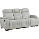  Homelegance Ronan 8455GRY-3 Double Reclining Sofa with Center Drop-Down Cup Holders, Storage Arms, Cup Holders, Reading Lights, Magazine Bag, Receptacles, Charging Ports and LED IMAGE 1
