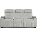  Homelegance Ronan 8455GRY-3 Double Reclining Sofa with Center Drop-Down Cup Holders, Storage Arms, Cup Holders, Reading Lights, Magazine Bag, Receptacles, Charging Ports and LED IMAGE 2