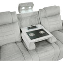  Homelegance Ronan 8455GRY-3 Double Reclining Sofa with Center Drop-Down Cup Holders, Storage Arms, Cup Holders, Reading Lights, Magazine Bag, Receptacles, Charging Ports and LED IMAGE 7